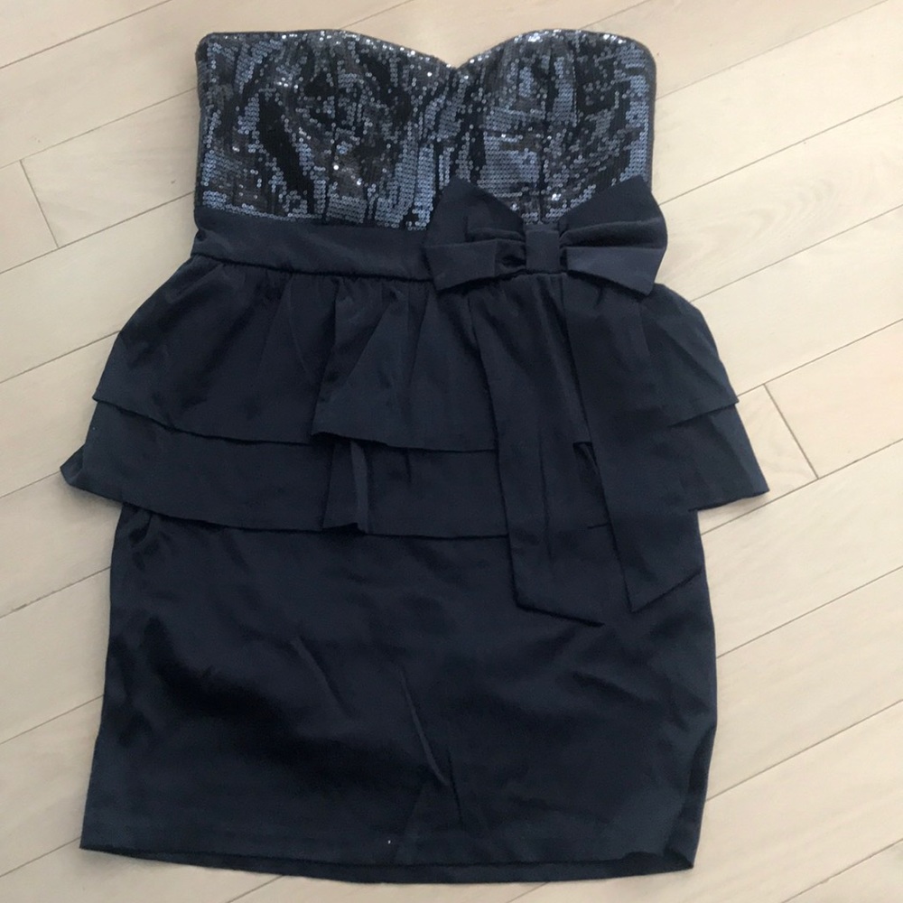 Blue Sequin Bow Dress Size L